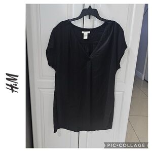 H&M Black Silky V- Neck Top size 16